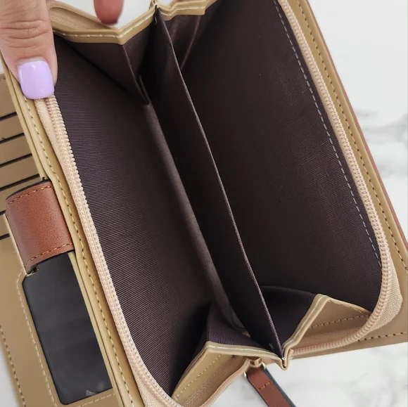 Spring & Summer Pu Leather Brown Leaf Cutout Women's Wallet - Picture 13 of 15